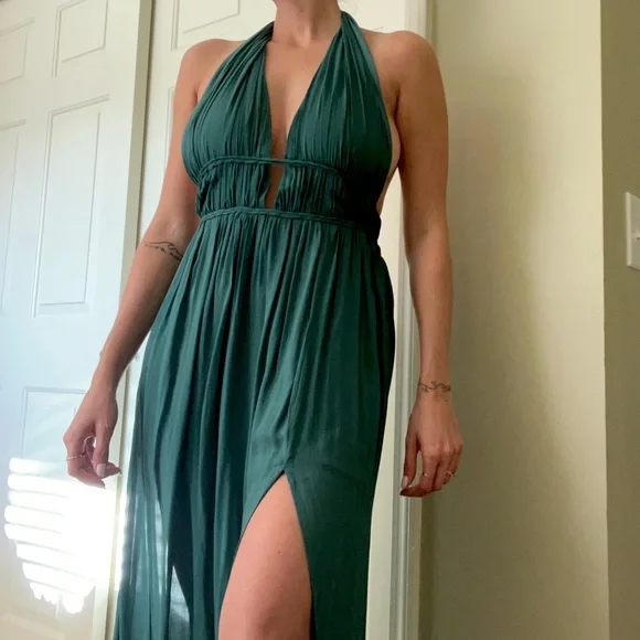 Dresses | Boho Braided Backless Green Maxi | Poshmark